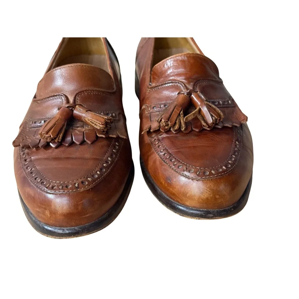 Cable & Co Mens Cognac Leather‎ Tassel Kiltie Loafers Made in Italy Brogue 10.5M